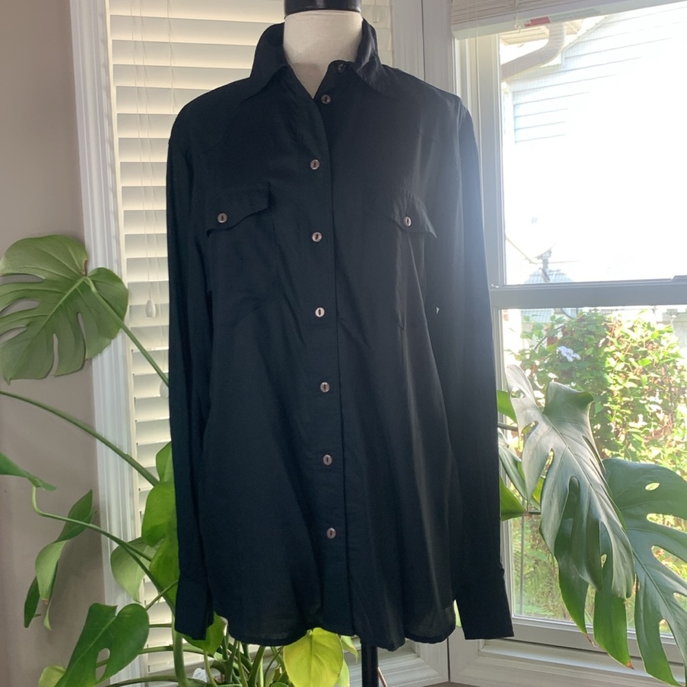 Frye Lightweight Button‎ Up Western Rodeo Sheer Women’s Black Long Sleeve Medium